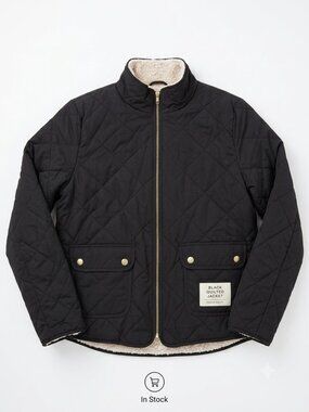 Black Diamond Quilted Barn Jacket Sherpa Fleece Lined Zip Up Coat (Fits S/M)